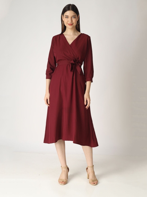 

The Label Bar Women Maroon Georgette A-line Midi Dress