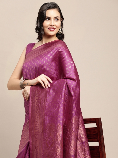 

Saree mall Magenta Ethnic Motifs Zari Silk Blend Banarasi Sarees