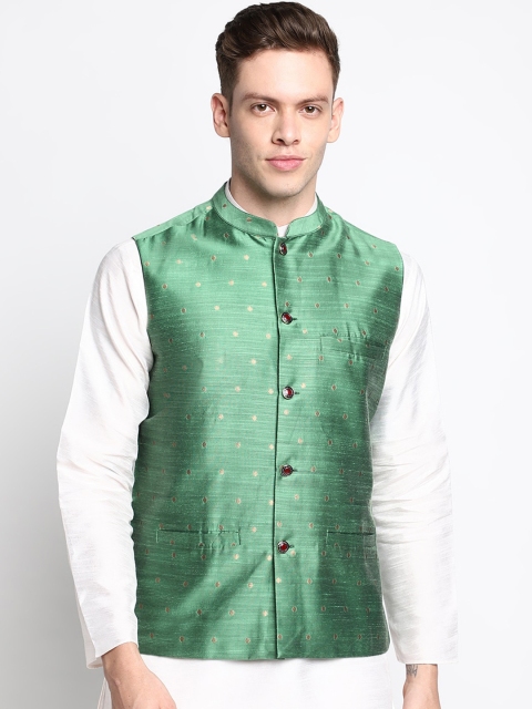 

DEVOILER Men Green Kurta Pyjamas with Nehru Jacket