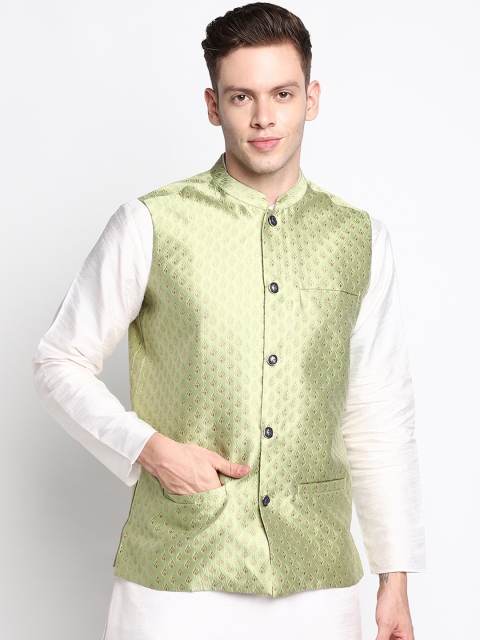 

DEVOILER Men Green Ethnic Motifs Kurta with Pyjama and Nehru jacket set