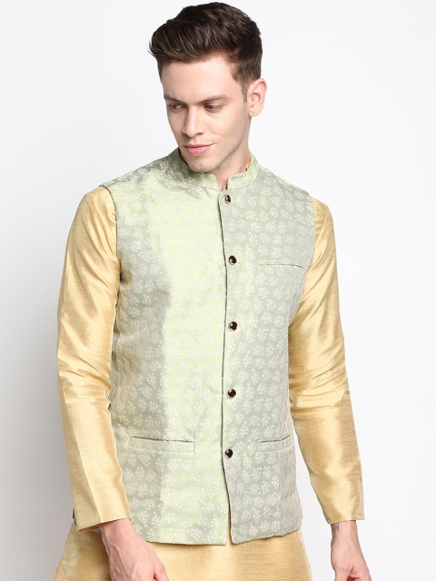 

DEVOILER Men Gold-Toned Kurta with Pyjamas & Floral Nehru Jacket