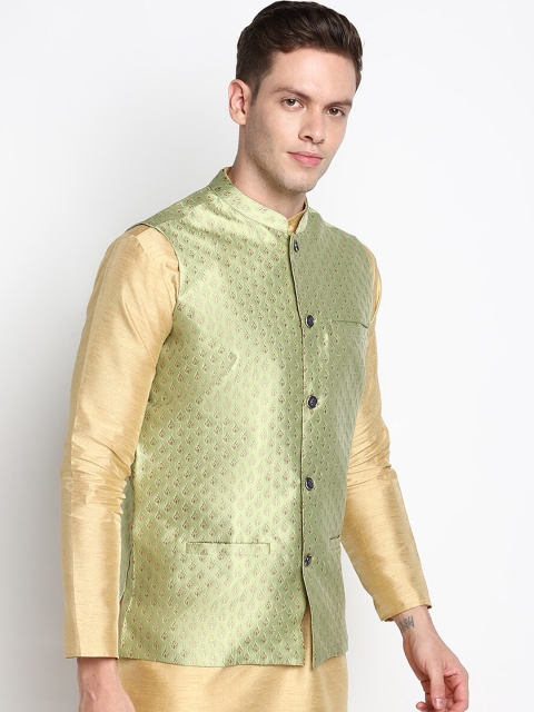 

DEVOILER Men Sea Green Kurta with Churidar Nehru jacket set