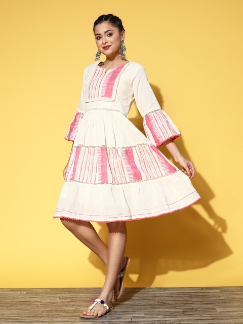 

RAJGRANTH Women Off-White Abstract Once Upon a Sleeve Dress