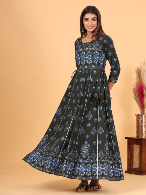 

KAAJH Women Green Ethnic Motifs Ethnic Printed Maxi Dress