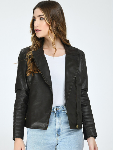 

Pactorn Women Brown Leather Jacket