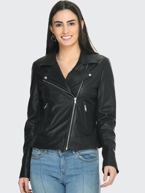 

Pactorn Women Black Leather Tailored Jacket