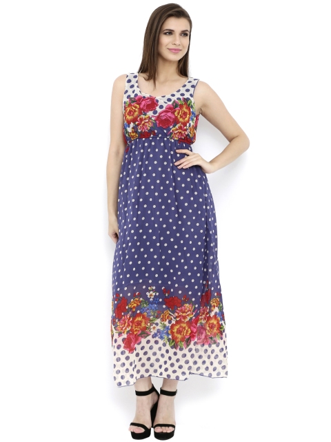 

Heart 2 Heart Women Blue Printed Maxi Dress
