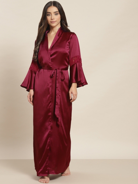 

ADORENITE Burgundy Solid Nightdress with Robe