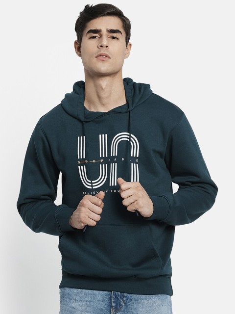 

Octave Men Green Printed Hooded Sweatshirt