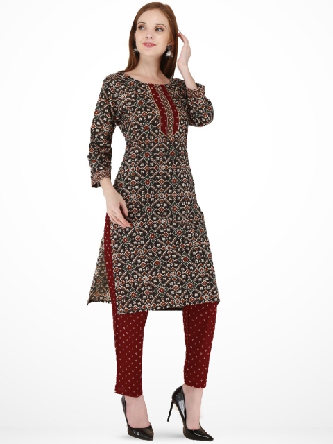 

ERISHA Women Maroon Ethnic Motifs Printed Pure Cotton Kurta with Palazzos