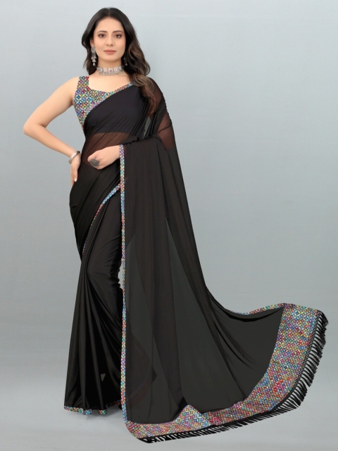 

APNISHA Women Black Lycra Digital Print Saree