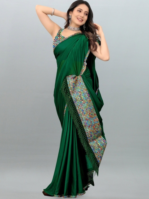 

APNISHA Green Solid Saree