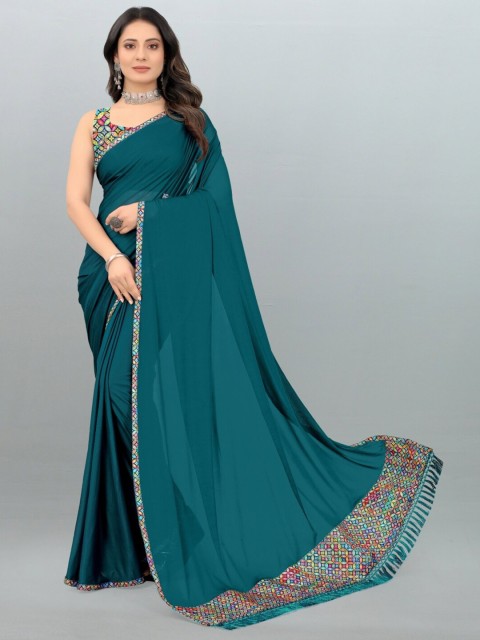 

APNISHA Teal & Pink Lycra Digital Print Saree With Unstitch Blouse