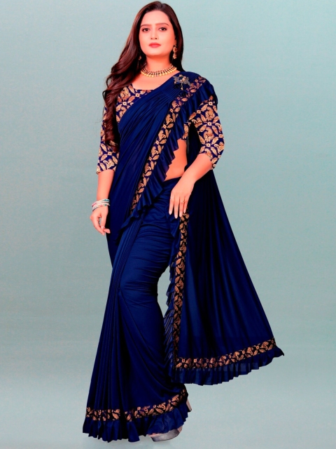 

APNISHA Navy Blue & Pink Solid Saree