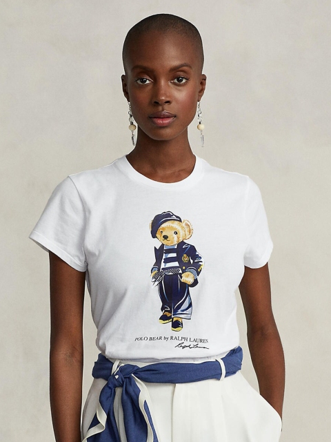 

Polo Ralph Lauren Women White Printed Cotton T-shirt