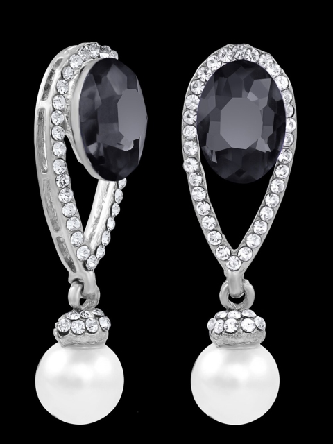 

NAKABH Silver-Toned Geometric Drop Earrings