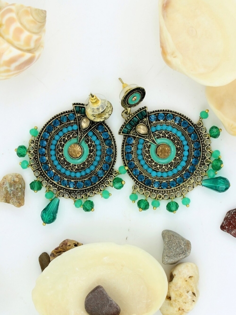 

NAKABH Green & Blue Geometric Chandbalis Earrings