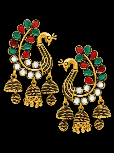 

NAKABH Gold-Toned Peacock Shaped Drop Earrings