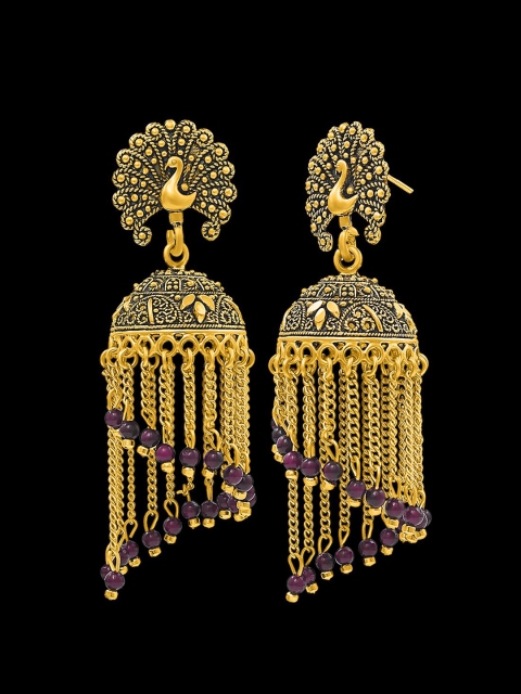 

NAKABH Women Gold-Plated Peacock Shaped Jhumkas Earrings
