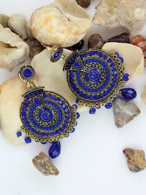 

NAKABH Gold-Plated & Blue Geometric Drop Earrings