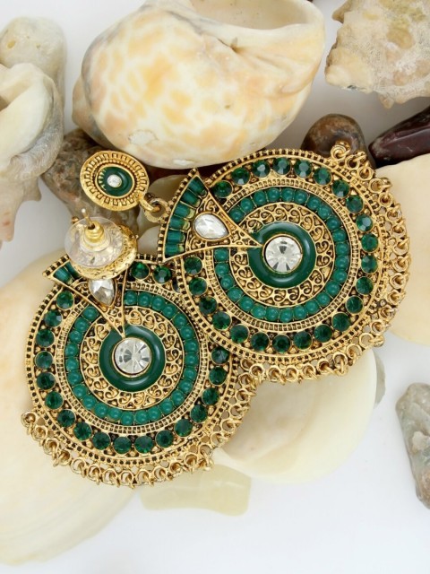 

NAKABH Gold-Plated & Green Geometric Drop Earrings