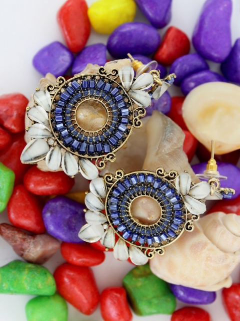 

NAKABH Gold-Plated & Blue Oxidised Drop Earrings