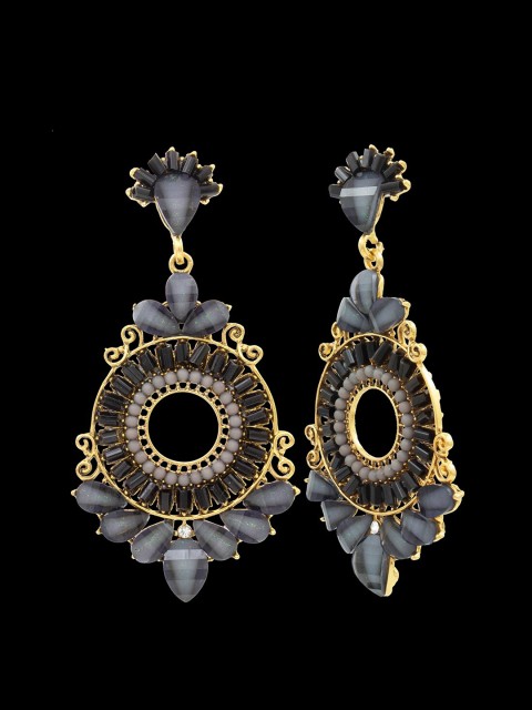 

NAKABH Oxidised Gold Plated Geometric Drop Earrings