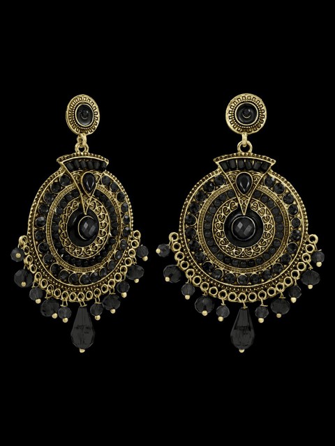 

NAKABH Gold-Toned & Black Geometric Chandbalis Earrings