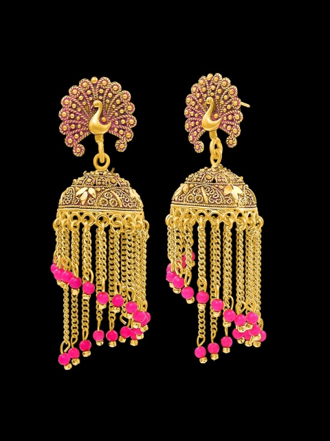 

NAKABH Women Gold-Toned Peacock Shaped Jhumkas Earrings