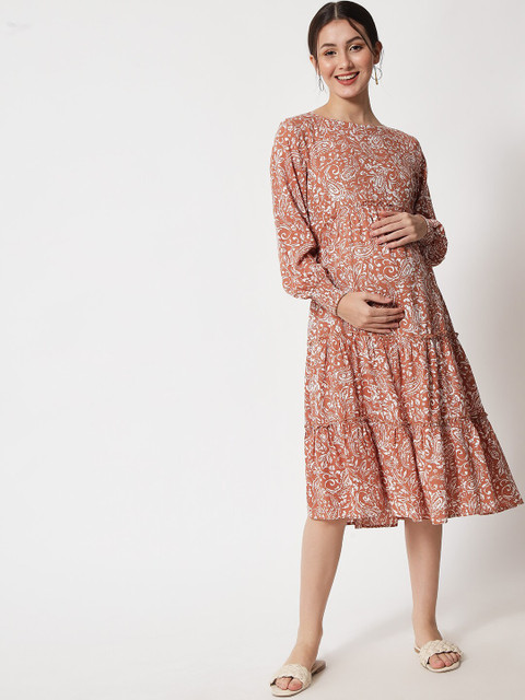 

The Vanca Women Brown Floral Maternity Midi Dress