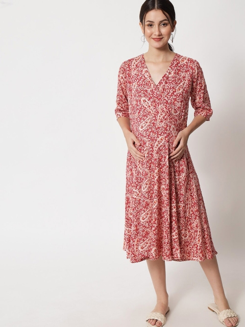 

The Vanca Women Brown Floral Maternity Midi Dress