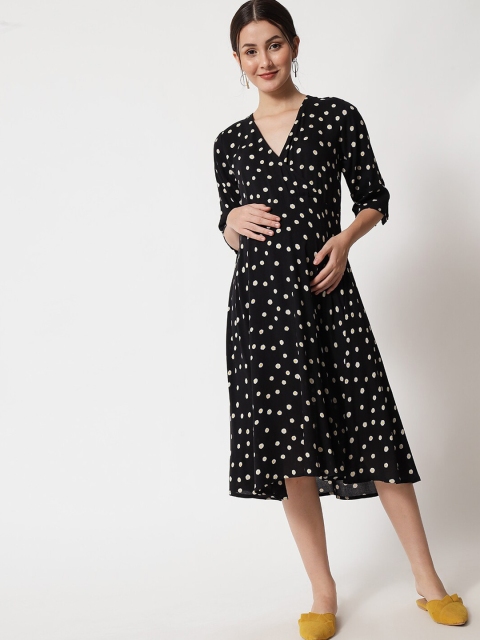 

The Vanca Black Maternity A-Line Midi Dress