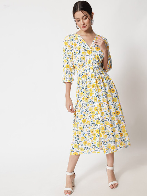 

VANCA ECO Women Yellow & White Floral Printed Maxi Dress