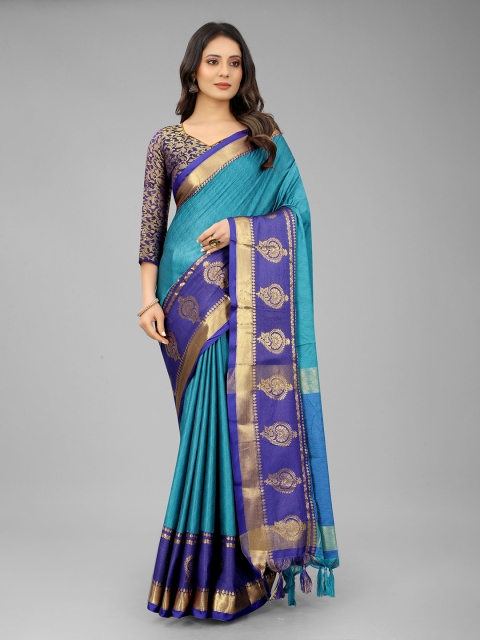 

WILORI Blue & Purple Woven Design Zari Mysore Silk Saree