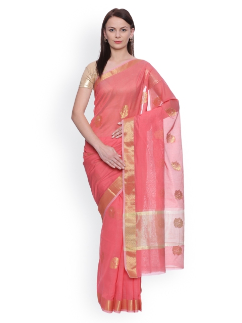 

MIMOSA Pink Polycotton Solid Banarasi Saree