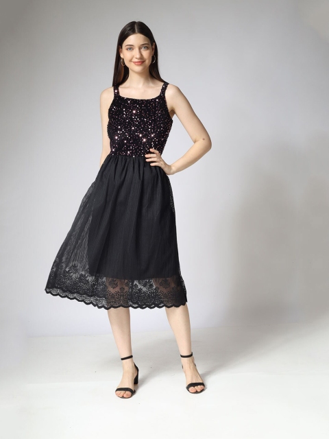 

The Label Bar Black Embellished Georgette Midi Dress
