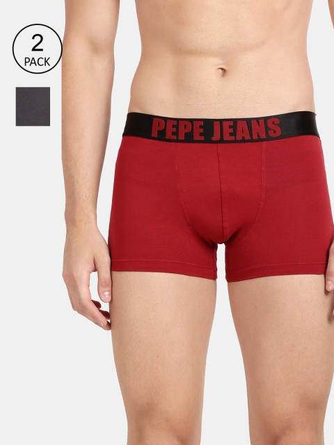 

Pepe Jeans Men Pack Of 2 Red & Grey Solid Trunks OPT01-Forged Iron-PARRY RED-M
