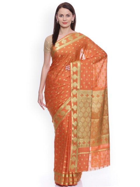 

MIMOSA Orange Poly Crepe Woven Design Banarasi Saree