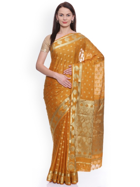 

MIMOSA Mustard Brown Poly Crepe Woven Design Banarasi Saree