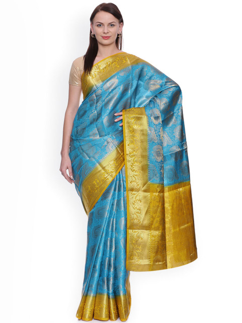 

MIMOSA Blue Art Silk Woven Design Kanjeevaram Saree