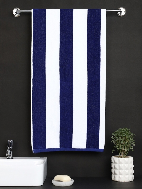 

Raymond Home White & Navy Blue 430 GSM Striped Pure Cotton Bath Towel