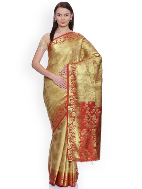 

MIMOSA Gold-Toned Art Silk Woven Design Kanjeevaram Saree