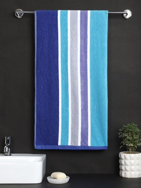 

Raymond Home Unisex White & Blue Striped 400 GSM Cotton Bath Towels