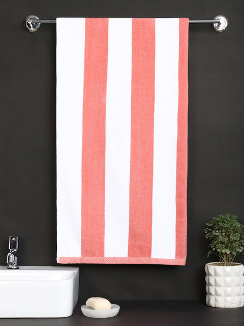 

Raymond Home White & Orange Striped 445 GSM Pure Cotton Bath Towel