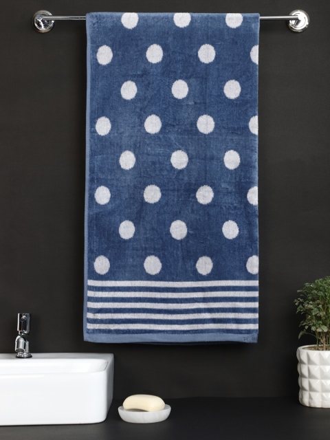 

Raymond Home Adults Blue Polka Dots Printed 420 GSM Pure Cotton Bath Towel