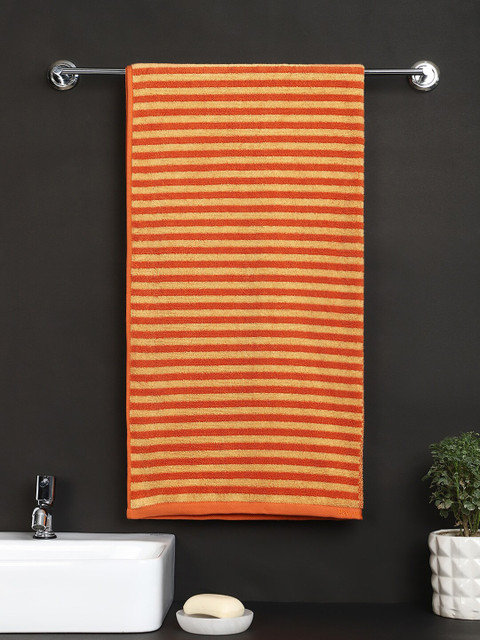 

Raymond Home Yellow & Orange Striped Pure Cotton 500 Gsm Bath Towels