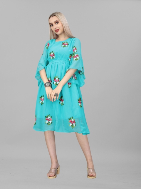 

APNISHA Blue Floral Georgette Dress