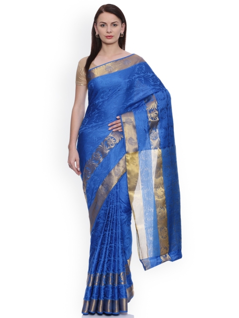

MIMOSA Navy Art Silk Woven Design Kanjeevaram Saree, Navy blue