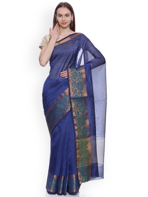 

MIMOSA Navy Art Silk Kanjeevaram Saree, Navy blue