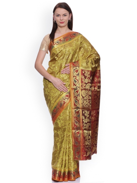 

MIMOSA Olive Green Art Silk Woven Design Kanjeevaram Saree